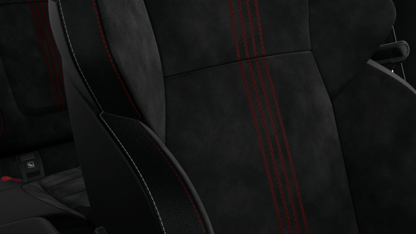 Sellerie spécifique R.S. Line Alcantara® avec surpiqûres rouge